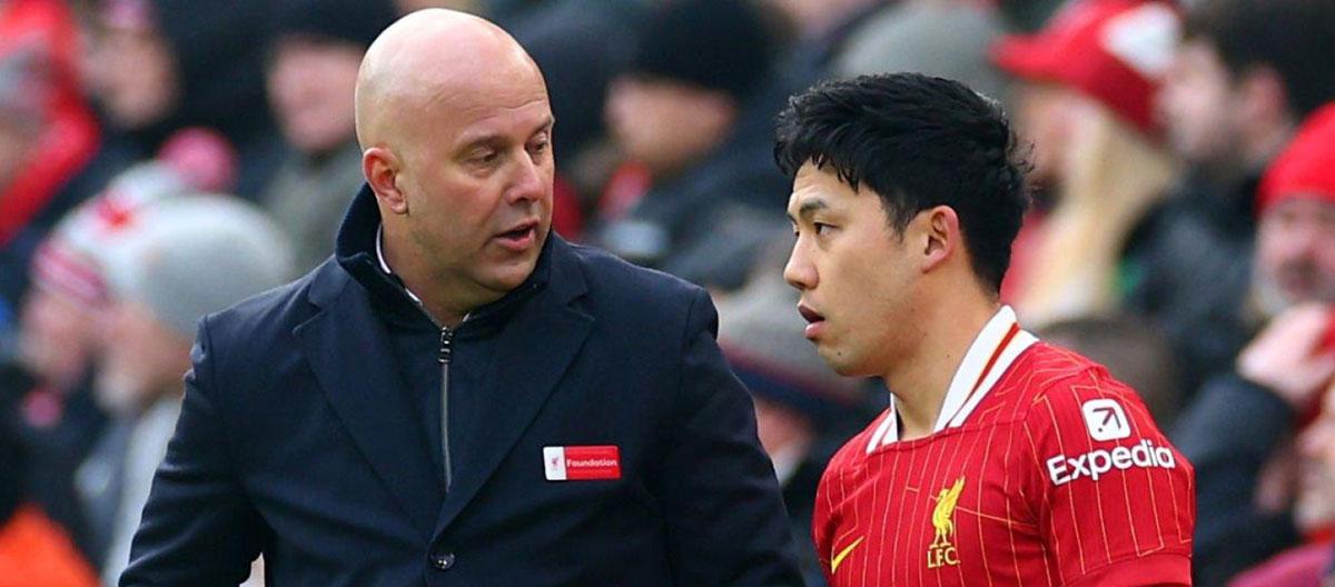Liverpool head coach Arne Slot personally "slap" our website's female rumour monger "Ms. Titan" "in the face" for fabricating that Wataru Endo had "fallen out of favour" many months ago..
