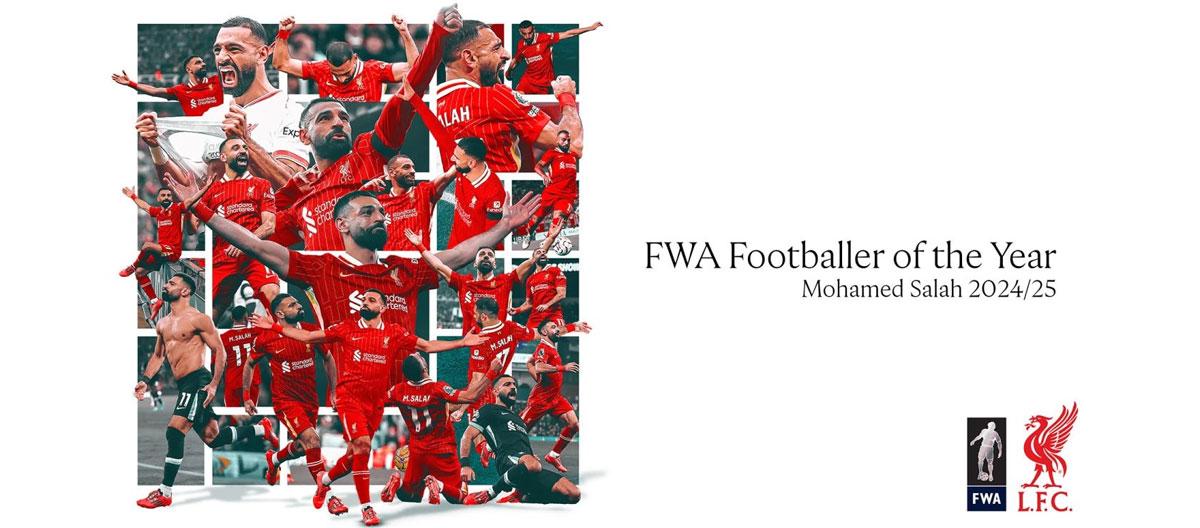 Liverpool right-winger Mohamed Salah named Football Writers' Association (FWA) Footballer of the Year..