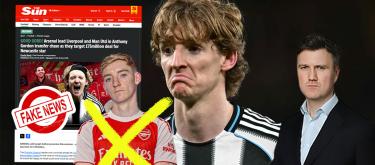 纽卡斯尔联前锋安东尼·戈登亲自怒斥他将在今夏转投阿森纳的不实传闻..