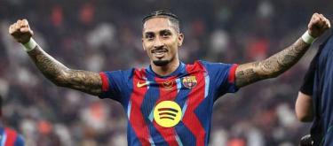 巴塞罗那二号射手拉菲尼亚腿筋受伤休战五周